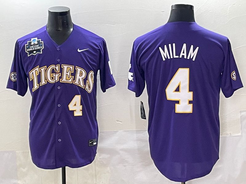 Men 2025 LSU Tigers #4 Milam Purple Joint Name Nike NCAA Jersey style 6->ncaa teams->NCAA Jersey